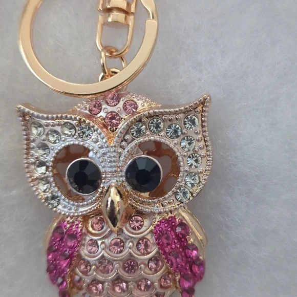 Rhinestone Owl Bag Charm - Picture 3 of 4